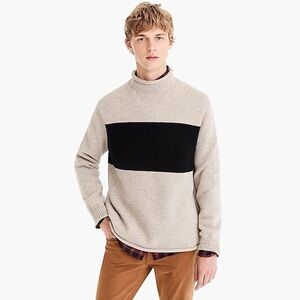 J.Crew Rollneck Lambswool Sweater with Chest Stripe in Heather Taupe